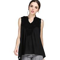 Women\'s Casual/Daily Plus Size / Street chic Summer Blouse, Patchwork V Neck Sleeveless Black Polyester Medium