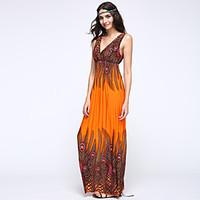 womens boho print blueorangepurple dress maxi deep v sleeveless