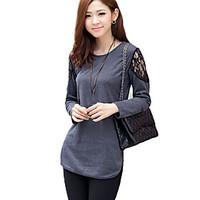 womens solid black gray t shirt round neck long sleeve