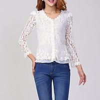 womens lace solid white blouse v neck long sleeve