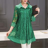 womens lace casualdaily street chic summer blouse solid shirt collar s ...