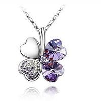 womens pendant necklaces four leaf clover crystal rhinestone platinum  ...