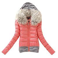 Women\'s Fur Hooded Short Design Down Jacket Padded Large Fur Collar Plus Size Winter Coat Fashion Outerwear