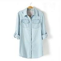 womens regularsolid blue long sleeve cotton all seasons medium micro e ...