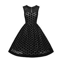 Women\'s Going out / Casual/Daily Simple / Cute / Street chic Sheath Dress, Polka Dot Round Neck Above Knee Short SleeveBlue / Black /