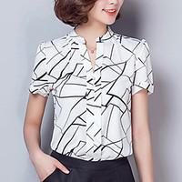 womens geometric white black shirt v neck short sleeve