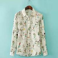 Women\'s Casual/Daily Simple Spring Summer Fall Shirt, Print Shirt Collar Long Sleeve Thin