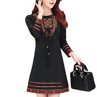 Women\'s Boho Going out Casual/Daily Party Vintage Street chic Sophisticated A Line Dress, Embroidered Round Neck Above Knee Long Sleeve