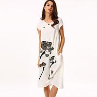 womens casualdaily vintage loose dress floral round neck maxi short sl ...