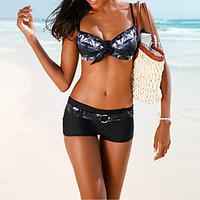 womens straped bikini lace up floral polyester blue red black