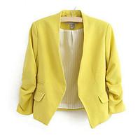 Women\'s Fall Blazer, Solid Shirt Collar Long Sleeve Blue / Pink / Black / Yellow Cotton Thin