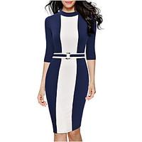 Women\'s Round Collar Plus Size Simple Color Block Sheath Pencil Dress