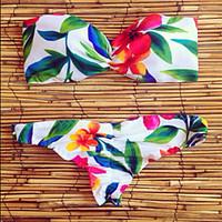 womens hot sale color block floral hollow out push up halter bikinis