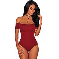 Women Teddy Nightwear, Sexy Solid-Thin Polyester Spandex Red