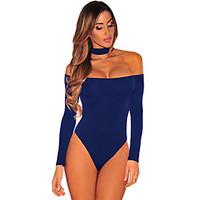 Women Teddy Nightwear, Sexy Solid-Thin Polyester Spandex Blue Brown