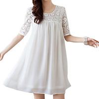 Women\'s Lace Casual/Daily Cute Plus Size Dress U Neck Above Knee ½ Length Sleeve Red/White/Black Summer