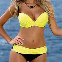 womens bandeau bandeau bikini solid polyester pink yellow