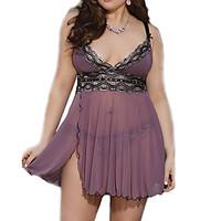 women lace lingerie nightwear sexy patchwork medium spandex purple