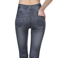 Women Solid Color Denim Fleece Lined Legging, Polyester