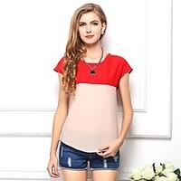 womens casualdaily simple summer blouse color block round neck short s ...