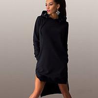 womens plus size casualdaily dress solid round neck hooded above knee  ...
