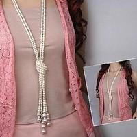 Women\'s Strands Necklaces Long Necklace Pearl Necklace Circle Pearl Imitation Pearl Elegant Multi Layer Golden Jewelry ForWedding Party