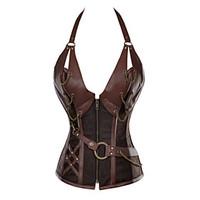 Women\'s 14 Steel Bone Steampunk Leather Corset with Thong