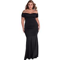 Women\'s Off The Shoulder Black Plus Size Off Shoulder Fishtail Maxi Dress