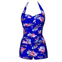 Women\'s Elegant Floral Retro Inspired Boy-leg One Piece Ruched Maillot Swimsuit