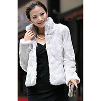 Women\'s Going out / Party/Cocktail Street chic Fur Coat, Solid Stand Long Sleeve Winter White / Black Faux Fur Medium