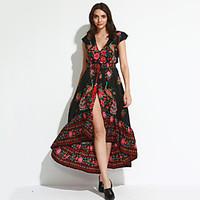 Women\'s Boho Going out / Beach Vintage Swing Floral Deep V Maxi Dress