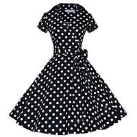 womens retro 50s shirt collar polka dot swing party dress