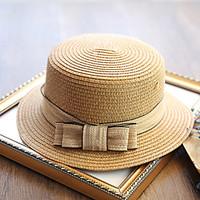 Women\'s Fashion Sweet Flat Straw Hat Sun Hat Beach Cap Folding Bowknot Casual Holiday Outdoors Summer