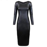 womens party going out sexy bodycon dress solid round neck knee length ...