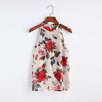 womens choker going out simple spring summer blouse floral round neck  ...