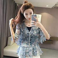 womens going out beach holiday simple boho cute summer blouse floral v ...