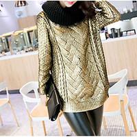 Women\'s Going out / Casual/Daily Vintage / Simple Long Cardigan, Solid Silver Round Neck Long Sleeve