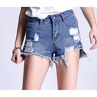 womens high rise micro elastic jeans shorts pants loose solid