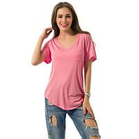 Women\'s Casual/Daily Plus Size / Street chic Fashion Loose Summer T-shirt, Solid Round Neck Short Sleeve