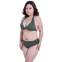 womens straped bikini solid nylon dark green