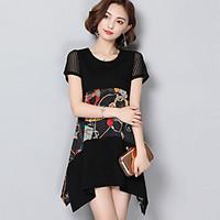 womens plus size going out street chic loose dress print round neck as ...