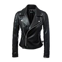 womens casualdaily punk gothic spring fall leather jacket solid v neck ...