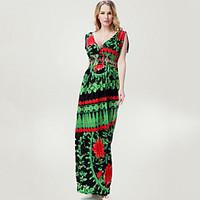 womens plus size boho swing dress print deep v maxi sleeveless polyest ...