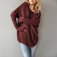 womens casualdaily simple long pullover solid red gray round neck long ...