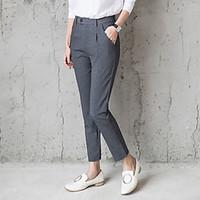 Women\'s Straight Business Slim Pants Solid Mid Rise Zipper Elasticity Cotton Micro-elastic Spring Fall