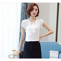 womens casualdaily simple blouse solid round neck short sleeve polyest ...