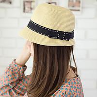 Women Vintage Straw Bucket Hat Sun Hat Bowknot Casual Summer