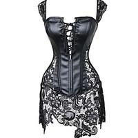 women overbust corset lace patent leather zip