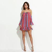 womens flare sleeveboho beach boho chiffon dress print off shoulder ab ...