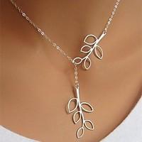 womens pendant necklaces leaf silver plated alloy adjustable long simp ...